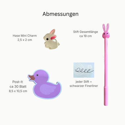 Oster Geschenkset Hase – Stift, Post-it, Mini Häschen & Scrunchie im Cellophansäckchen