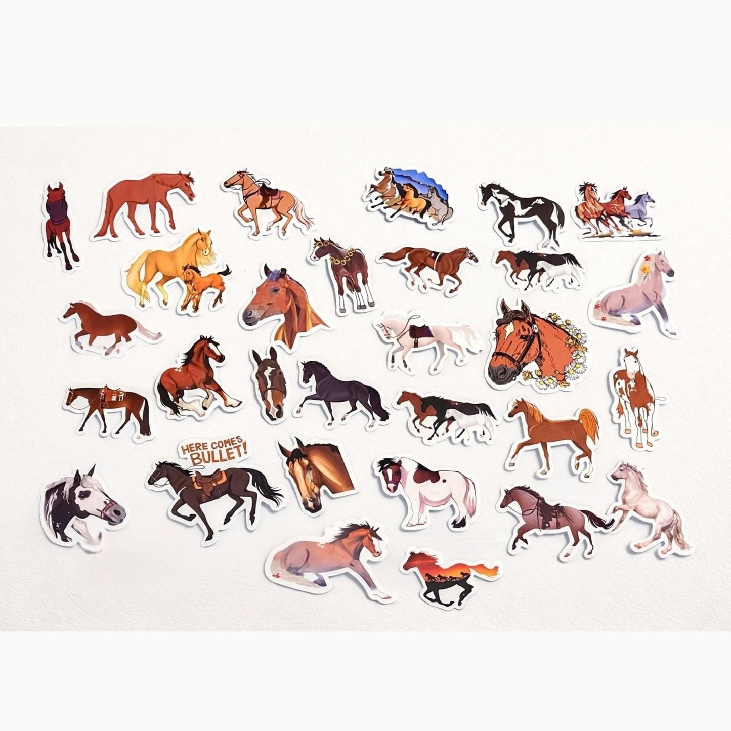 Pferde Sticker Set (12 Stück) | Realistische Pferde Aufkleber + optional Notizblock