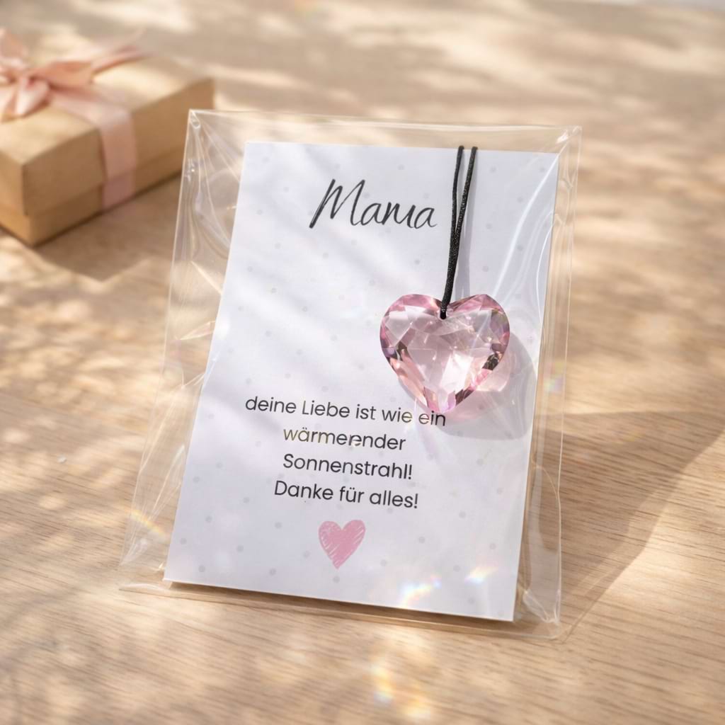 Sonnenfänger Herz rosa – Mama mit Karte
