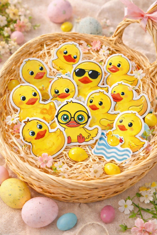 Entchen Sticker Set – 12 süße Enten Sticker im Organza Säckchen