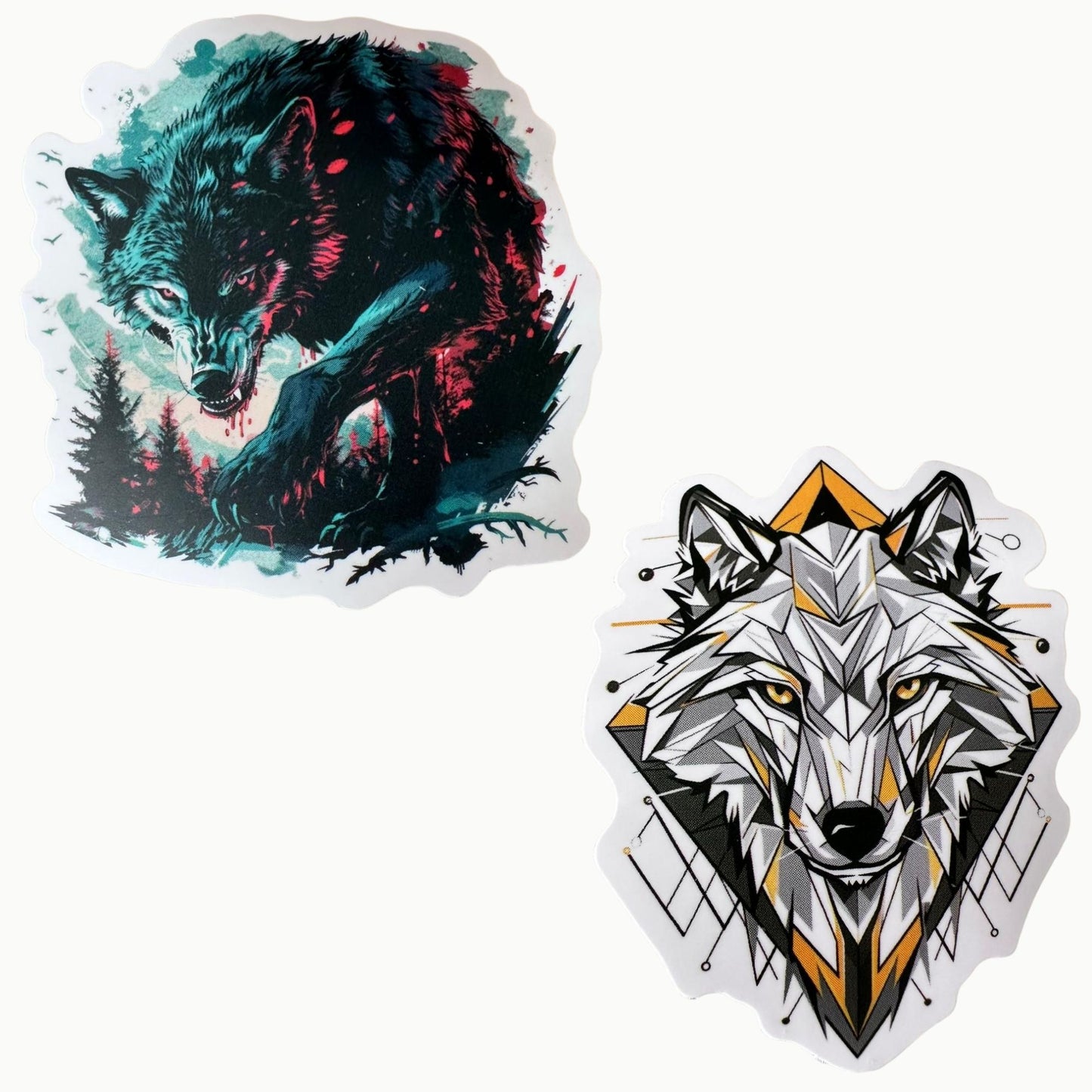🐺 Wolf Sticker Set – 12 starke Designs im schwarzen Organzasäckchen