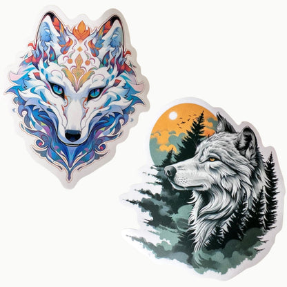 🐺 Wolf Sticker Set – 12 starke Designs im schwarzen Organzasäckchen