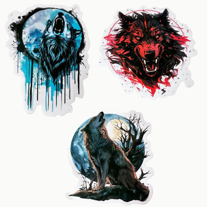 🐺 Wolf Sticker Set – 12 starke Designs im schwarzen Organzasäckchen
