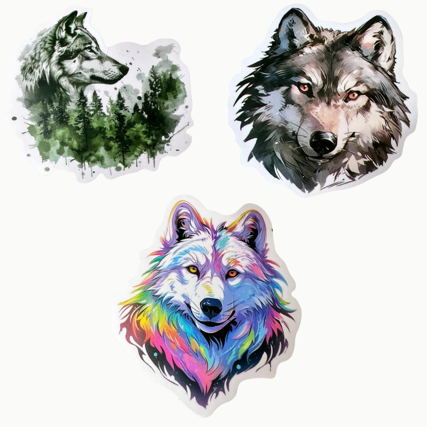 🐺 Wolf Sticker Set – 12 starke Designs im schwarzen Organzasäckchen