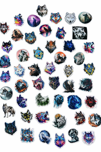 🐺 Wolf Sticker Set – 12 starke Designs im schwarzen Organzasäckchen
